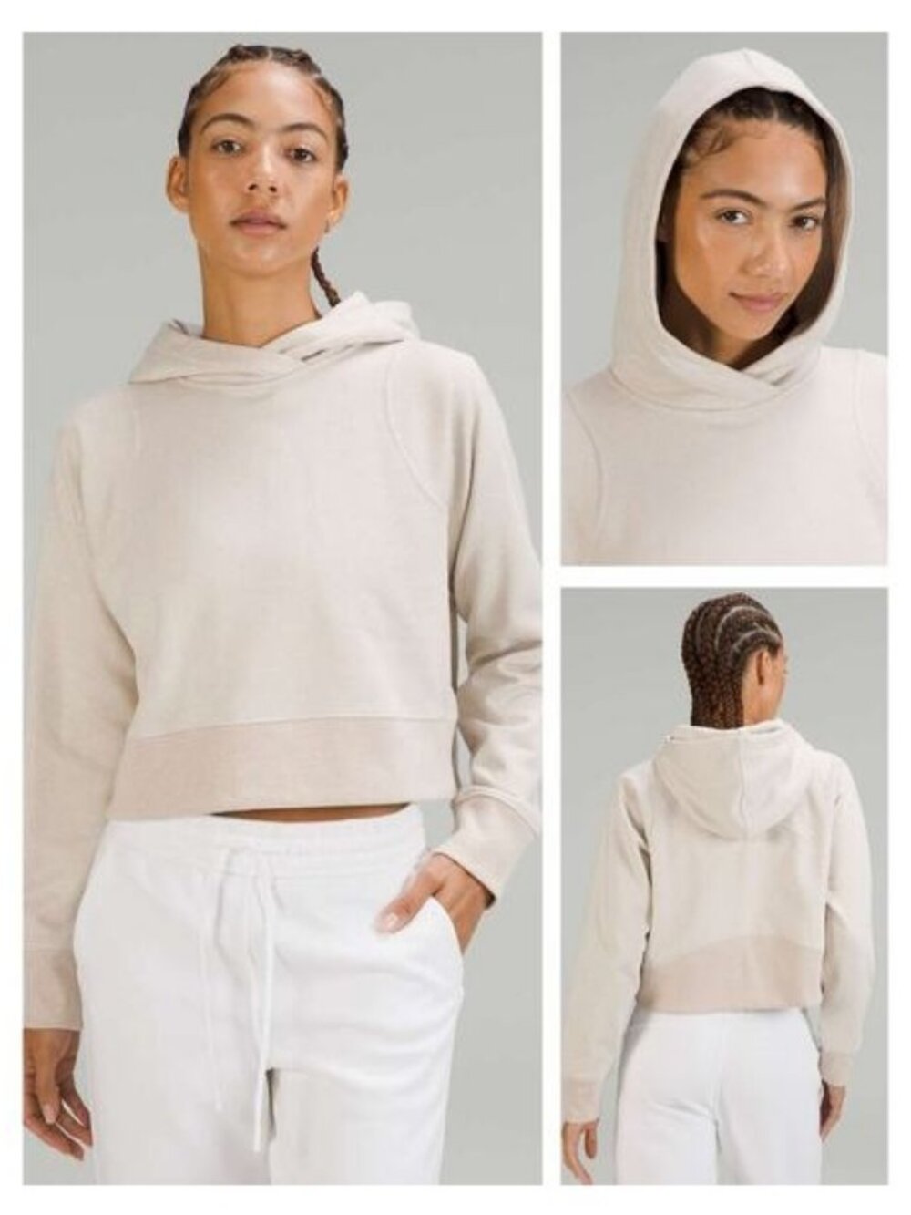 LULULEMON Loungeful Cropped Hoodie Spark Size 12 Bone / Beige